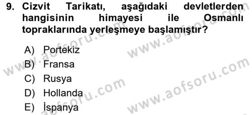 Osmanlı Tarihi (1566-1789) Dersi 2017 - 2018 Yılı (Vize) Ara Sınav Soruları 9. Soru