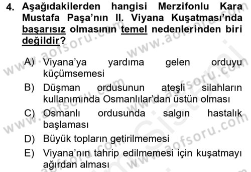 Osmanlı Tarihi (1566-1789) Dersi 2017 - 2018 Yılı (Final) Dönem Sonu Sınav Soruları 4. Soru