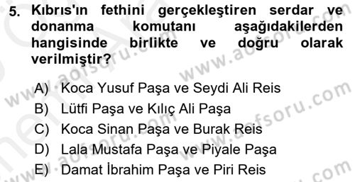 Osmanlı Tarihi (1566-1789) Dersi 2018 - 2019 Yılı (Vize) Ara Sınav Soruları 5. Soru