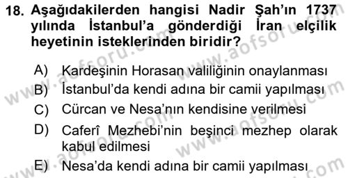 Osmanlı Tarihi (1566-1789) Dersi 2018 - 2019 Yılı (Final) Dönem Sonu Sınav Soruları 18. Soru