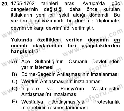 Osmanlı Tarihi (1566-1789) Dersi 2018 - 2019 Yılı (Final) Dönem Sonu Sınav Soruları 20. Soru