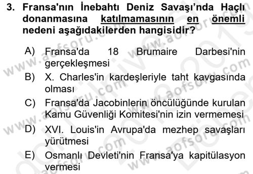 Osmanlı Tarihi (1566-1789) Dersi 2018 - 2019 Yılı (Final) Dönem Sonu Sınav Soruları 3. Soru