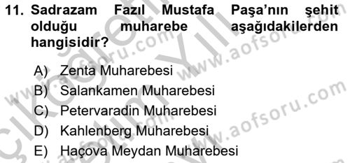 Osmanlı Tarihi (1566-1789) Dersi 2018 - 2019 Yılı Yaz Okulu Sınav Soruları 11. Soru