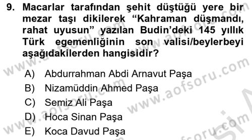 Osmanlı Tarihi (1566-1789) Dersi 2020 - 2021 Yılı Yaz Okulu Sınav Soruları 9. Soru