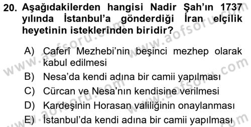 Osmanlı Tarihi (1566-1789) Dersi 2021 - 2022 Yılı (Final) Dönem Sonu Sınav Soruları 20. Soru