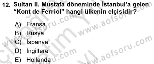 Osmanlı Tarihi (1566-1789) Dersi 2021 - 2022 Yılı Yaz Okulu Sınav Soruları 12. Soru