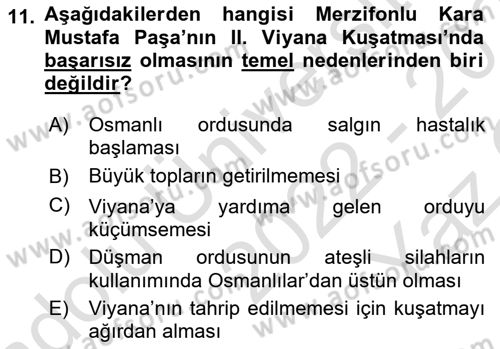 Osmanlı Tarihi (1566-1789) Dersi 2022 - 2023 Yılı Yaz Okulu Sınav Soruları 11. Soru