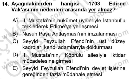 Osmanlı Tarihi (1566-1789) Dersi 2022 - 2023 Yılı Yaz Okulu Sınav Soruları 14. Soru