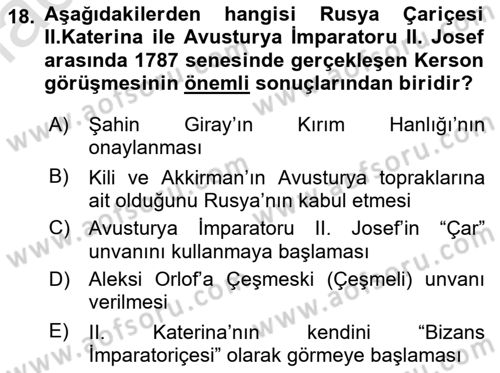 Osmanlı Tarihi (1566-1789) Dersi 2022 - 2023 Yılı Yaz Okulu Sınav Soruları 18. Soru