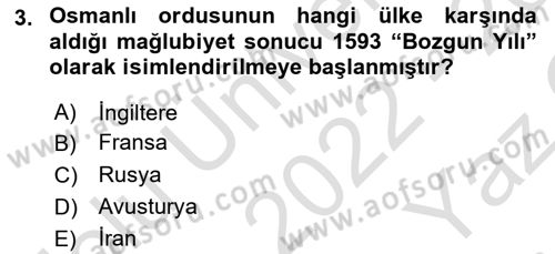 Osmanlı Tarihi (1566-1789) Dersi 2022 - 2023 Yılı Yaz Okulu Sınav Soruları 3. Soru