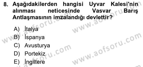 Osmanlı Tarihi (1566-1789) Dersi 2022 - 2023 Yılı Yaz Okulu Sınav Soruları 8. Soru