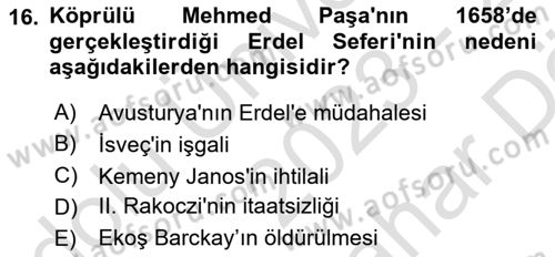 Osmanlı Tarihi (1566-1789) Dersi 2023 - 2024 Yılı (Vize) Ara Sınav Soruları 16. Soru