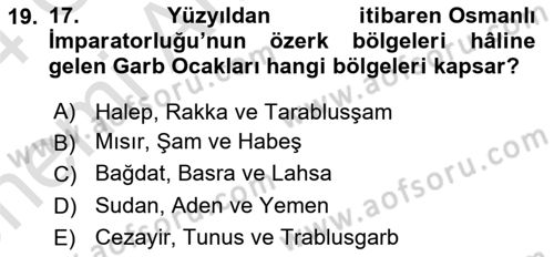 Osmanlı Tarihi (1566-1789) Dersi 2023 - 2024 Yılı (Vize) Ara Sınav Soruları 19. Soru