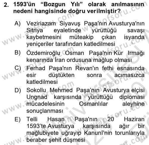 Osmanlı Tarihi (1566-1789) Dersi 2023 - 2024 Yılı (Vize) Ara Sınav Soruları 2. Soru