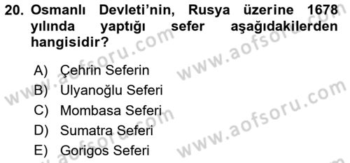 Osmanlı Tarihi (1566-1789) Dersi 2023 - 2024 Yılı (Vize) Ara Sınav Soruları 20. Soru