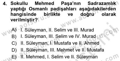 Osmanlı Tarihi (1566-1789) Dersi 2023 - 2024 Yılı (Vize) Ara Sınav Soruları 4. Soru
