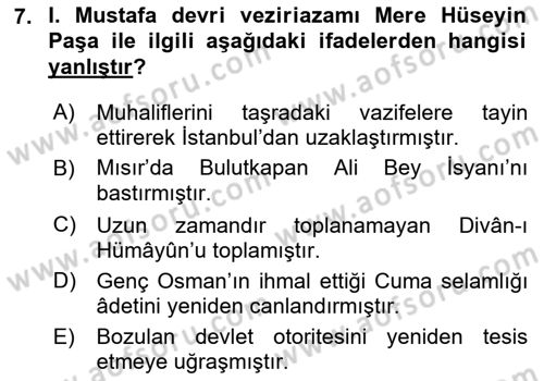 Osmanlı Tarihi (1566-1789) Dersi 2023 - 2024 Yılı (Vize) Ara Sınav Soruları 7. Soru