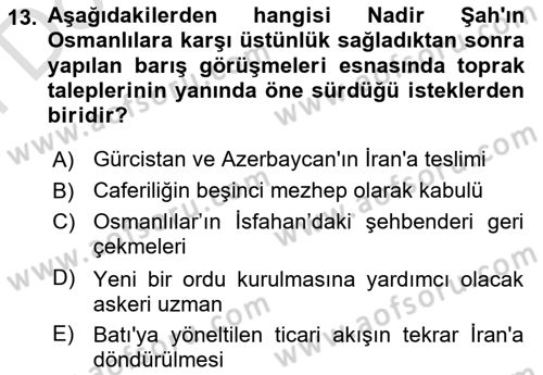 Osmanlı Tarihi (1566-1789) Dersi 2023 - 2024 Yılı (Final) Dönem Sonu Sınav Soruları 13. Soru