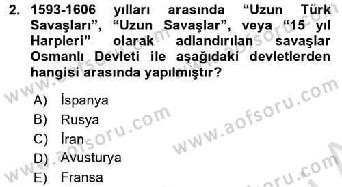 Osmanlı Tarihi (1566-1789) Dersi 2023 - 2024 Yılı (Final) Dönem Sonu Sınav Soruları 2. Soru