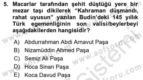 Osmanlı Tarihi (1566-1789) Dersi 2023 - 2024 Yılı (Final) Dönem Sonu Sınav Soruları 5. Soru