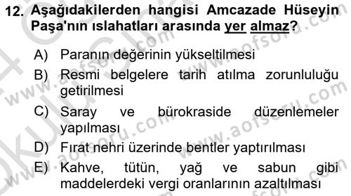 Osmanlı Tarihi (1566-1789) Dersi 2023 - 2024 Yılı Yaz Okulu Sınav Soruları 12. Soru