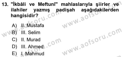 Osmanlı Tarihi (1566-1789) Dersi 2023 - 2024 Yılı Yaz Okulu Sınav Soruları 13. Soru