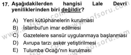 Osmanlı Tarihi (1566-1789) Dersi 2023 - 2024 Yılı Yaz Okulu Sınav Soruları 17. Soru