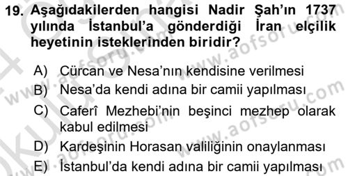 Osmanlı Tarihi (1566-1789) Dersi 2023 - 2024 Yılı Yaz Okulu Sınav Soruları 19. Soru
