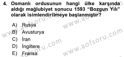 Osmanlı Tarihi (1566-1789) Dersi 2023 - 2024 Yılı Yaz Okulu Sınav Soruları 4. Soru