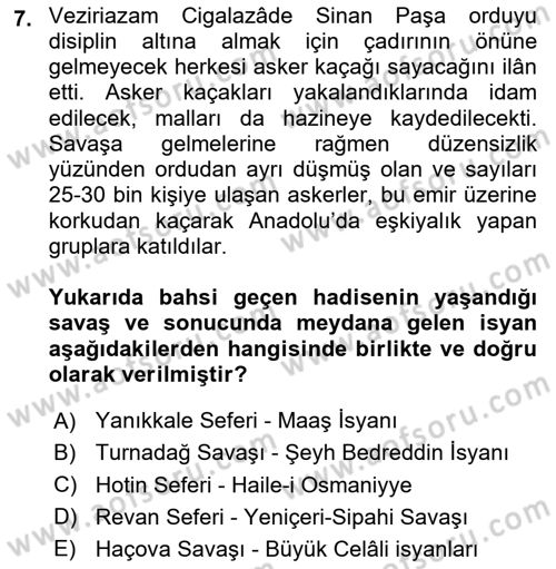 Osmanlı Tarihi (1566-1789) Dersi 2023 - 2024 Yılı Yaz Okulu Sınav Soruları 7. Soru