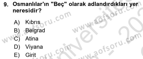 Osmanlı Tarihi (1566-1789) Dersi 2023 - 2024 Yılı Yaz Okulu Sınav Soruları 9. Soru