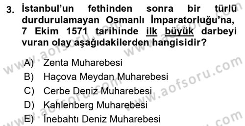 Osmanlı Tarihi (1566-1789) Dersi 2024 - 2025 Yılı (Vize) Ara Sınav Soruları 3. Soru