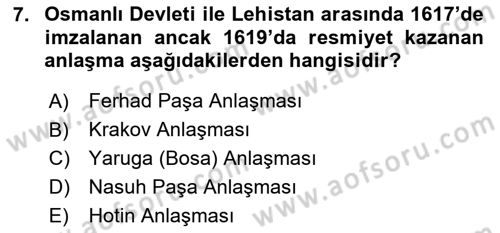 Osmanlı Tarihi (1566-1789) Dersi 2024 - 2025 Yılı (Vize) Ara Sınav Soruları 7. Soru