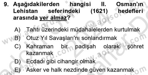 Osmanlı Tarihi (1566-1789) Dersi 2024 - 2025 Yılı (Vize) Ara Sınav Soruları 9. Soru