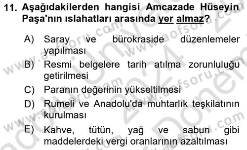 Osmanlı Tarihi (1566-1789) Dersi 2024 - 2025 Yılı (Final) Dönem Sonu Sınav Soruları 11. Soru