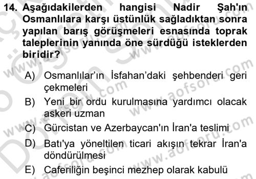 Osmanlı Tarihi (1566-1789) Dersi 2024 - 2025 Yılı (Final) Dönem Sonu Sınav Soruları 14. Soru