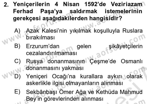 Osmanlı Tarihi (1566-1789) Dersi 2024 - 2025 Yılı (Final) Dönem Sonu Sınav Soruları 2. Soru
