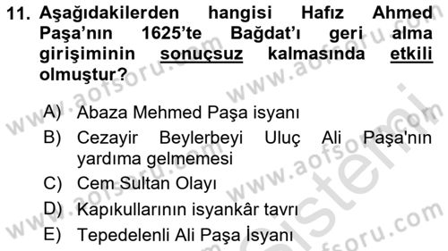Osmanlı Tarihi (1566-1789) Dersi 2025 - 2026 Yılı (Vize) Ara Sınav Soruları 11. Soru