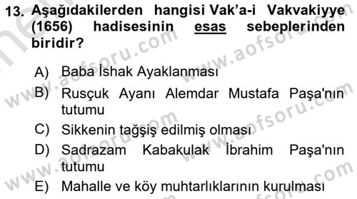 Osmanlı Tarihi (1566-1789) Dersi 2025 - 2026 Yılı (Vize) Ara Sınav Soruları 13. Soru