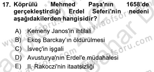 Osmanlı Tarihi (1566-1789) Dersi 2025 - 2026 Yılı (Vize) Ara Sınav Soruları 17. Soru