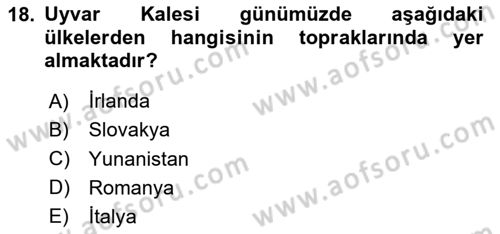 Osmanlı Tarihi (1566-1789) Dersi 2025 - 2026 Yılı (Vize) Ara Sınav Soruları 18. Soru