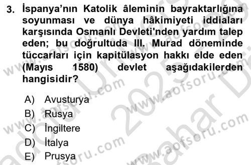 Osmanlı Tarihi (1566-1789) Dersi 2025 - 2026 Yılı (Vize) Ara Sınav Soruları 3. Soru
