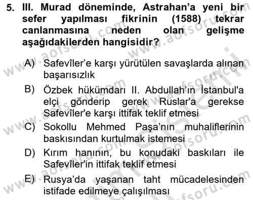 Osmanlı Tarihi (1566-1789) Dersi 2025 - 2026 Yılı (Vize) Ara Sınav Soruları 5. Soru
