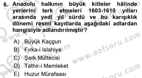 Osmanlı Tarihi (1566-1789) Dersi 2025 - 2026 Yılı (Vize) Ara Sınav Soruları 6. Soru