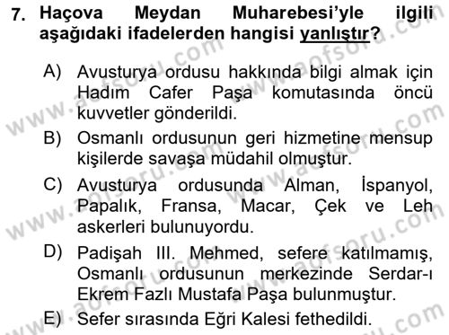 Osmanlı Tarihi (1566-1789) Dersi 2025 - 2026 Yılı (Vize) Ara Sınav Soruları 7. Soru