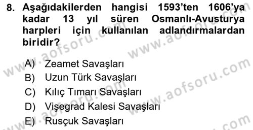 Osmanlı Tarihi (1566-1789) Dersi 2025 - 2026 Yılı (Vize) Ara Sınav Soruları 8. Soru
