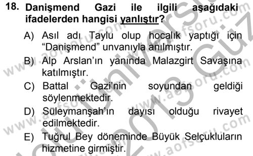 Türkiye Selçuklu Tarihi Dersi 2012 - 2013 Yılı (Vize) Ara Sınav Soruları 18. Soru