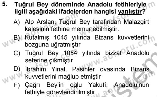 Türkiye Selçuklu Tarihi Dersi 2012 - 2013 Yılı (Vize) Ara Sınav Soruları 5. Soru