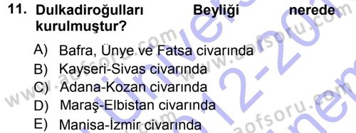Türkiye Selçuklu Tarihi Dersi 2012 - 2013 Yılı (Final) Dönem Sonu Sınav Soruları 11. Soru