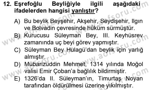 Türkiye Selçuklu Tarihi Dersi 2012 - 2013 Yılı (Final) Dönem Sonu Sınav Soruları 12. Soru